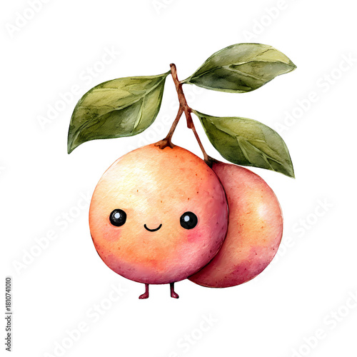 A Charming Watercolor Longan Character Smiles With Big Eyes And Tiny Feet