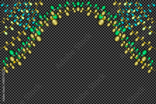 Decorative vector lamp garland and glowing light string great for celebration. Christmas festival golden yellow lights on a transparent background.