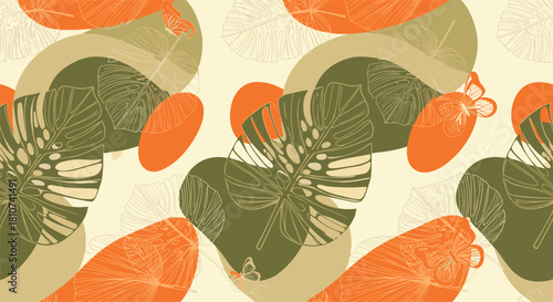 Abstract Tropical Leaves Pattern Background.