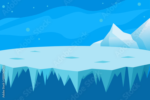 Simple arctic winter landscape with floating ice and snowy peaks