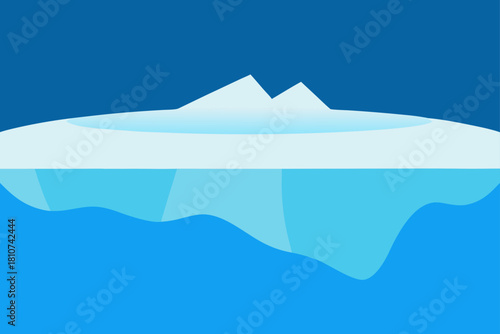 Iceberg in ocean with submerged part, flat design illustration