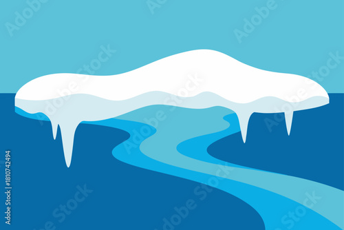 Arctic iceberg floating in blue water with winding current path