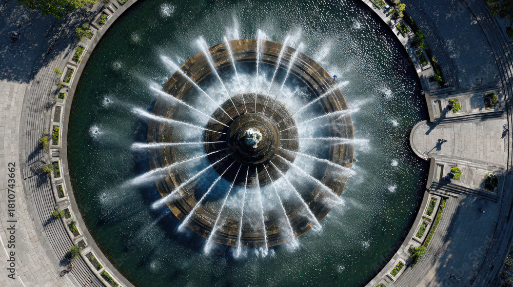 Fototapeta premium aerial view of a boat on a calm lake with peaceful reflections