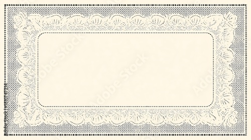 Minimalist scalloped lace border frame with cream decorative edge, vector graphic design on black background