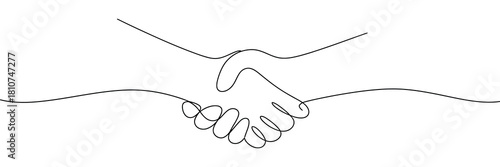 Handshake, agreement, introduction banner hand drawn with single line, vector illustration, minimal continuous line design for business partnerships