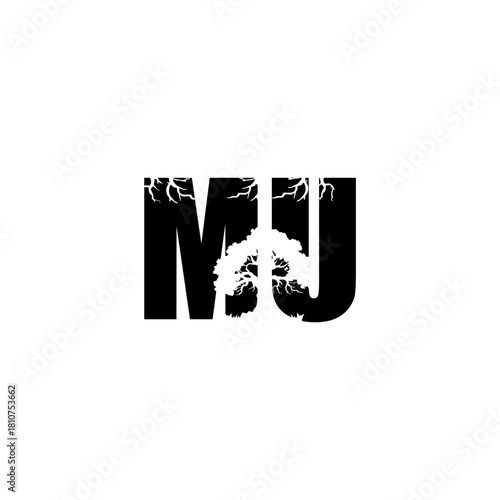Letter MU Logo with Oakland Tree Vector Template