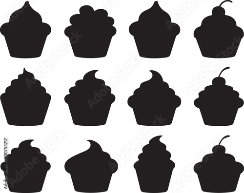 Cupcake Icon Collection Silhouette Isolated on Transparent Background Sweet Dessert Vector for Bakery Shop Pastry Food Logo