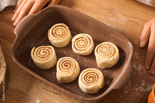 Baking dish with raw cinnam...