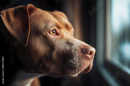 Wallpaper Mural A thoughtful dog gazes out the window, embodying curiosity and reflection in a tranquil indoor setting. Torontodigital.ca