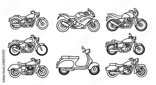 Motorcycle Vector Illustration Graphic with Different Chopper Designs Set