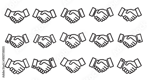 Seamless pattern of handshake icons representing business deals and partnership agreements
