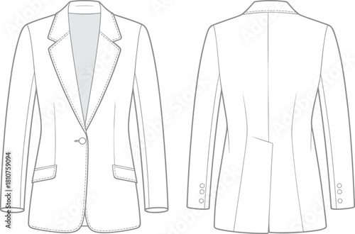 classic business attire, clothing vector template, custom made tailoring, fashion design resource, fashion technical drawing, fitted suit jacket, garment construction detail,
