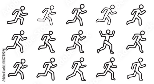 Seamless Pattern of Minimalist Running Figures on White Background design element