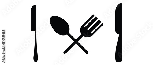 fork, spoon and knife, plate icon set. kitchen and restaurant dinner setting icon set. cooking icon. 