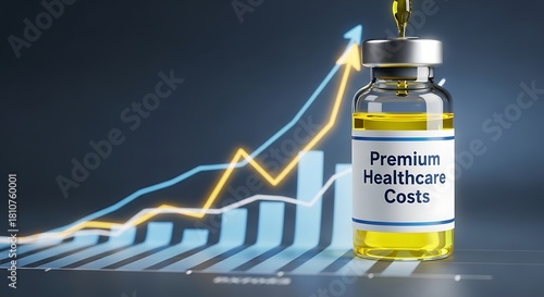 Rising Healthcare Costs - Vial with Graph Depicting Premium Increases.