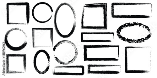 Minimalist Black Hand-Drawn Geometric Shapes Collection on White Background