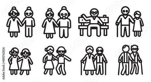 Various couples holding hands in simple line art design style