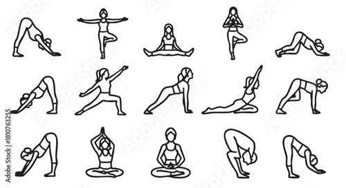 Yoga Poses Seamless Pattern with Woman Silhouette for Wellness Design