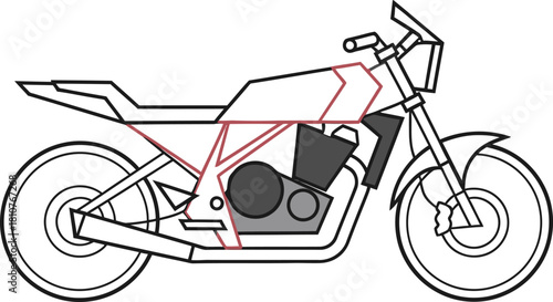 Stylized motorcycle outline with red and gray accents isolated on white background, creating a modern and eyecatching design illustration