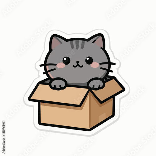 Grey Cat Baby on Box Vector