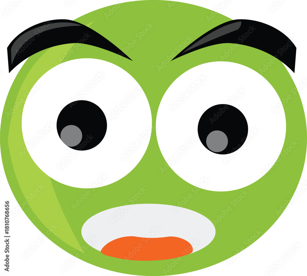 Fototapeta premium A funny green alien cartoon face with happy smiling eyes is a cute emotion symbol design vector illustration