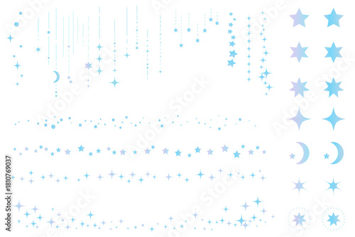 星空をイメージしたシンプルな飾り罫線・ラインのイラストセット　キラキラ　点線