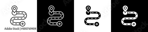 Track icon set in line and glyph style on black and white background