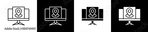 Ip Address icon set in line and glyph style on black and white background