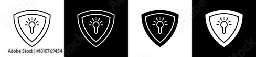 Security icon set in line and glyph style on black and white background