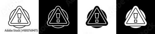 Attention icon set in line and glyph style on black and white background
