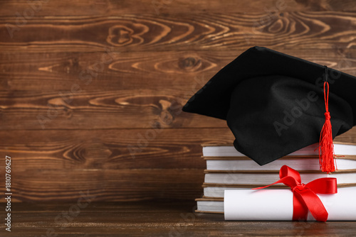 Mortar board with stack of ...