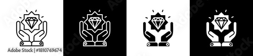 Unique icon set in line and glyph style on black and white background
