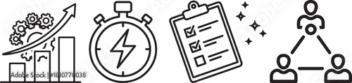 Monochromatic Vector Line Art Icons for Business and Productivity