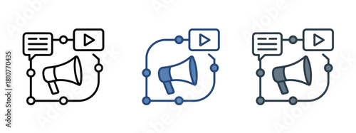 Media consulting icon set in various styles, vector graphics including media planning, communication strategy, content management