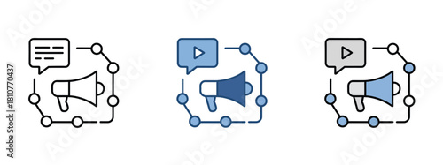 Media consulting icon set in various styles, vector graphics including media planning, communication strategy, content management