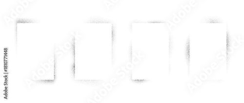 Sprayed noise rectangle frame set. Black dotted grain border collection. Black stipple gradient boarder bundle for banner, poster, text box, template. Vector rough spray stencil graffiti effect frames