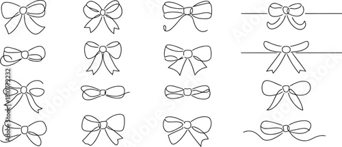 line art bow collection twelve hand drawn bows for Crafts and Design Projects on White Background