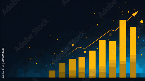 A Vibrant Financial Growth Chart with Rising Bars and Ascending Arrow on a Dark Background Illustrating Success and Prosperity in Business and Investment Strategies