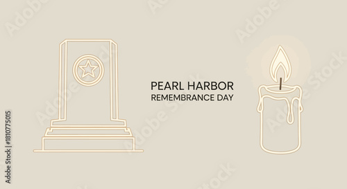 Pearl Harbor Remembrance Day illustration with tombstone and candle.