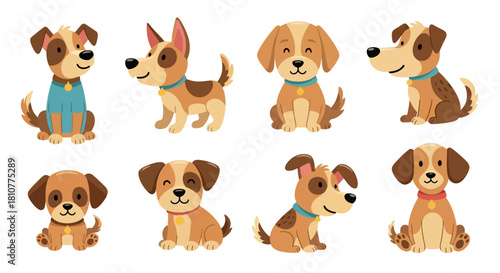 Cute Dogs Doodle Vector Set – Cartoon Puppy Characters, Funny Pet Animal Designs, and Playful Illustration Collection on White Background