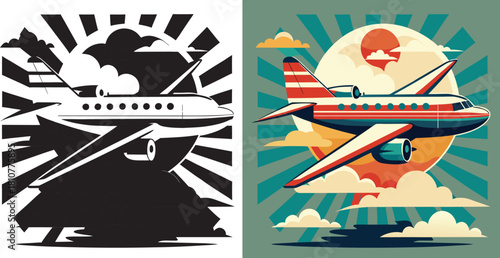 Soar through the skies with this vibrant vintage airplane illustration, perfect for travel and adventure themes, capturing the joy of flight.
