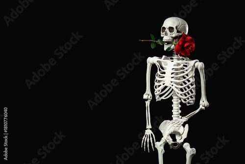 Human skeleton with rose fl...