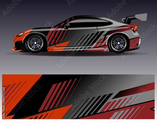 Car wrap design vector. Graphic abstract stripe racing background designs for vehicle, rally, race, adventure and car racing livery	