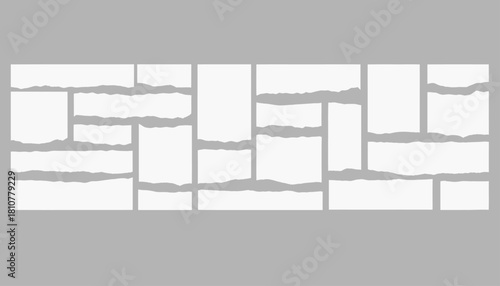 Collection of torn paper pieces isolated on white background for collage use