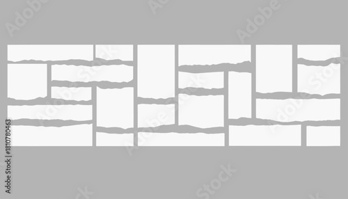 Collection of torn paper pieces isolated on white background for collage use