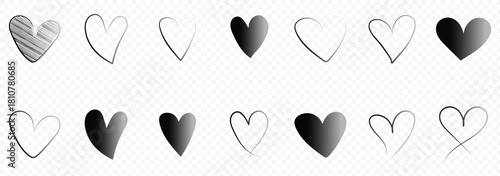 Collection of hand drawn heart doodles in different styles. Hand drawn hearts icon collection. Various different hand drawn heart icon love collection. eps 10