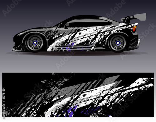 Car wrap design vector. Graphic abstract stripe racing background designs for vehicle, rally, race, adventure and car racing livery	