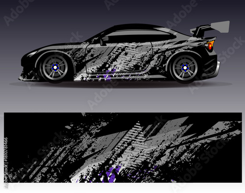 Car wrap design vector. Graphic abstract stripe racing background designs for vehicle, rally, race, adventure and car racing livery	