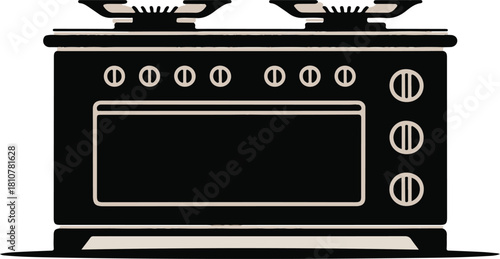 Retro black gas stove with oven and stovetop burners