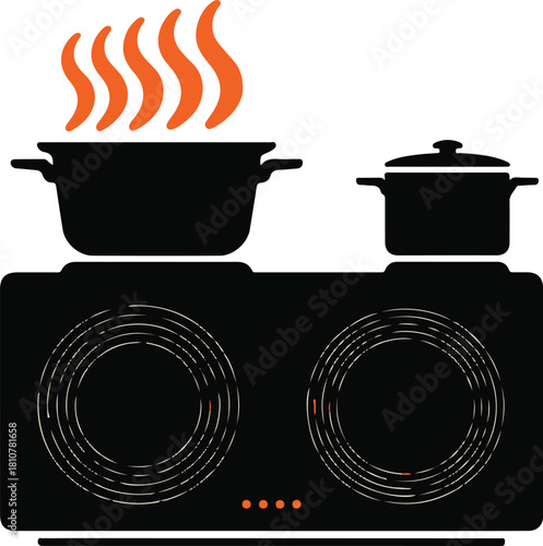 Cooking on a modern electric stovetop with steaming pots